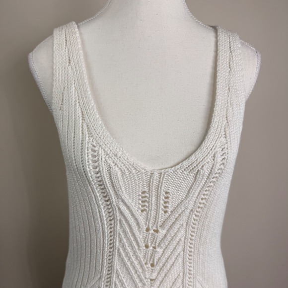 Anthropologie Ivory Pointelle Crochet Open Back Mini Dress Size Large - Picture 6 of 8